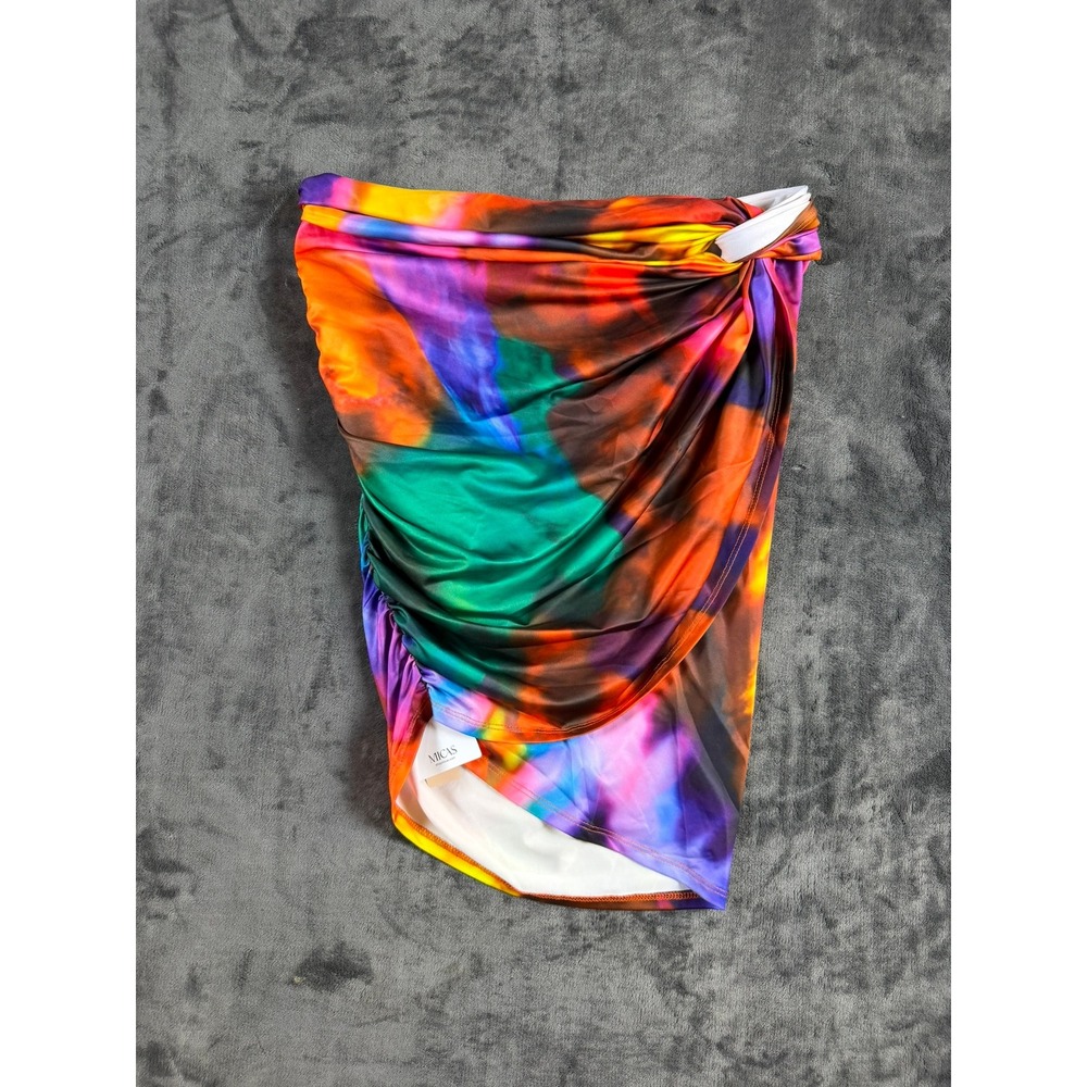 MICAS Multi Color Abstract Tie Dye Ruched Mini Skirt Size M NWT MCWBK2501200047